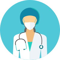 Icon of a doctor wearing a mask and hair cap