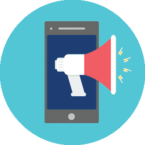 Icon of a cellphone with a megaphone overtop